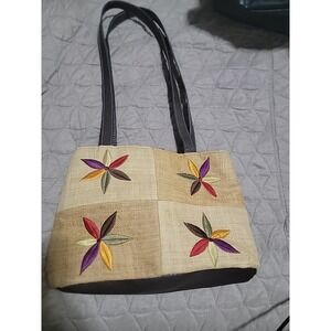Liz Claiborne Embroidered Raffia/Palm Handbag/Purse